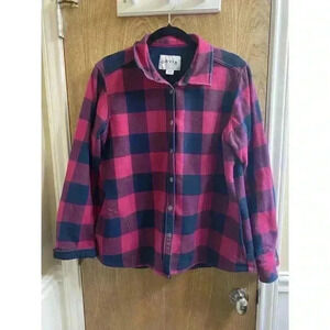 Orvis Pink Buffalo Plaid Fleece Lined Shacket Shirt Jacket Pockets Ladies Sz XL